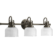 Progress P2992-74 Archie Collection Three-Light Venetian Bronze Clear Double Prismatic Glass Coastal Bath Vanity Light Main Image.jpg