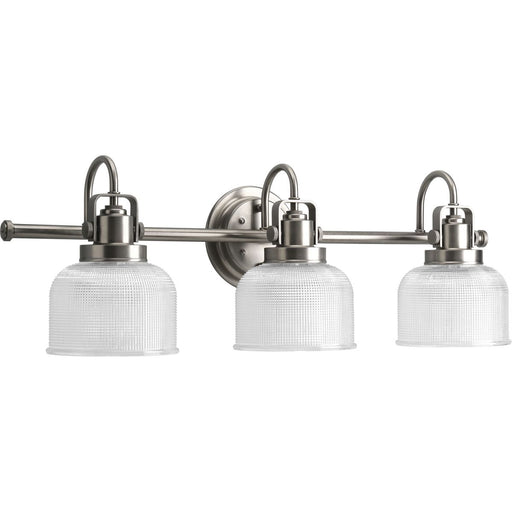 Progress P2992-81 Archie Collection Three-Light Antique Nickel Clear Double Prismatic Glass Coastal Bath Vanity Light Main Image.jpg