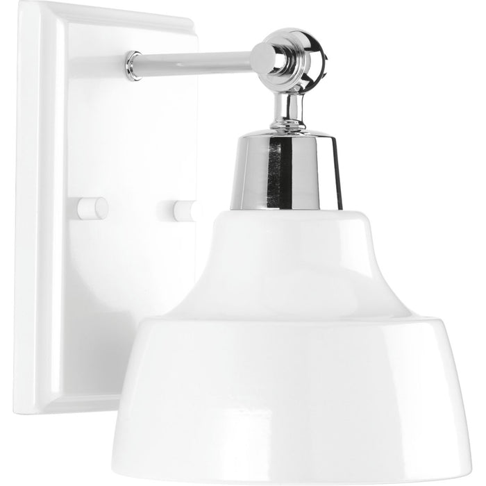 Progress P300039-015 Bramlett Collection One-Light Polished Chrome White Metal Shade Coastal Bath Vanity Light Main Image.jpg