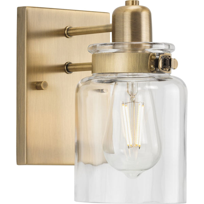 Progress P300045-163 Calhoun Collection  One-Light Vintage Brass Clear Glass Farmhouse Bath Vanity Light Main Image.jpg