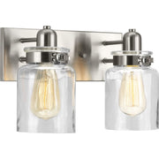 Progress P300046-009 Calhoun Collection Two-Light Brushed Nickel Clear Glass Farmhouse Bath Vanity Light Main Image.jpg