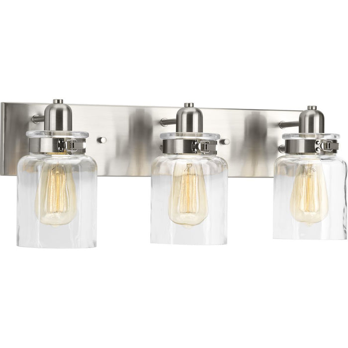 Progress P300047-009 Calhoun Collection Three-Light Brushed Nickel Clear Glass Farmhouse Bath Vanity Light Main Image.jpg
