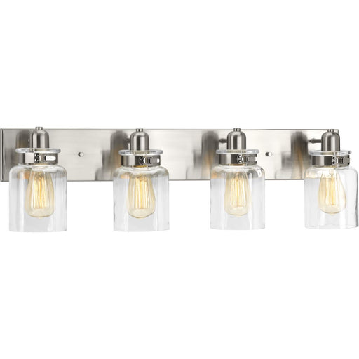 Progress P300048-009 Calhoun Collection Four-Light Brushed Nickel Clear Glass Farmhouse Bath Vanity Light Main Image.jpg