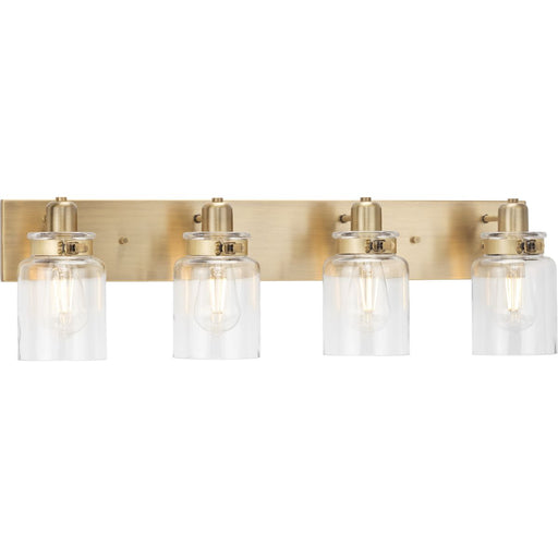 Progress P300048-163 Calhoun Collection Four-Light Vintage Brass Clear Glass Farmhouse Bath Vanity Light Main Image.jpg