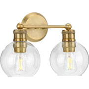 Progress P300050-163 Hansford Collection Two-Light Vintage Brass Clear Glass Farmhouse Bath Vanity Light Main Image.jpg