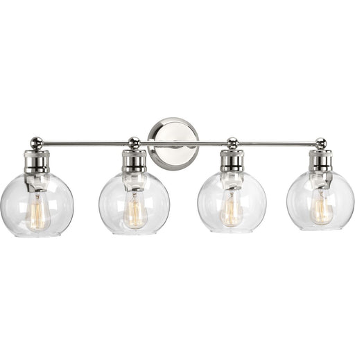Progress P300052-104 Hansford Collection Four-Light Polished Nickel Clear Glass Coastal Bath Vanity Light Main Image.jpg