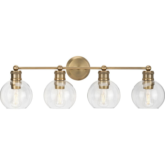 Progress P300052-163 Hansford Collection Four-Light Vintage Brass Clear Glass Farmhouse Bath Vanity Light Main Image.jpg