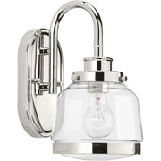 Progress P300080-104 Judson Collection One-Light Polished Nickel Clear Glass Farmhouse Bath Vanity Light Main Image.jpg