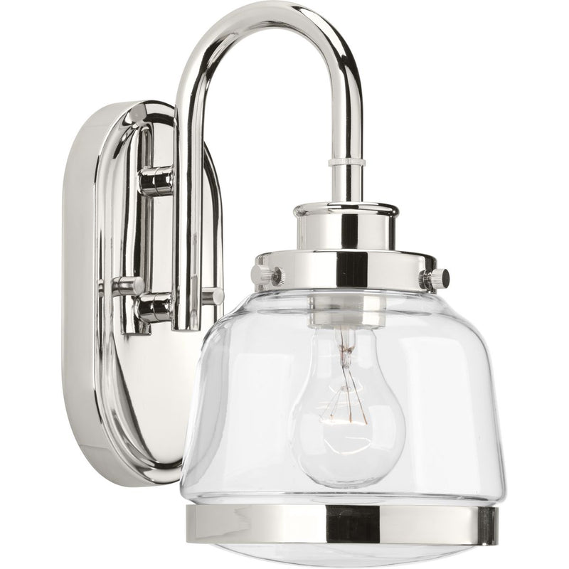 Progress P300080-104 Judson Collection One-Light Polished Nickel Clear Glass Farmhouse Bath Vanity Light Main Image.jpg
