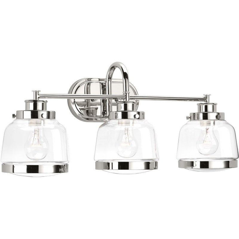 Progress P300082-104 Judson Collection Three-Light Polished Nickel Clear Glass Farmhouse Bath Vanity Light Main Image.jpg