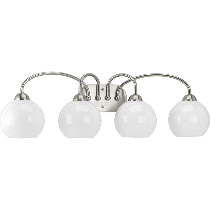 Progress P300087-009 Carisa Collection Four-Light Brushed Nickel Opal Glass Mid-Century Modern Bath Vanity Light Main Image.jpg