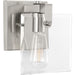 Progress P300105-009 Glayse Collection One-Light Brushed Nickel Clear Glass Luxe Bath Vanity Light Main Image.jpg