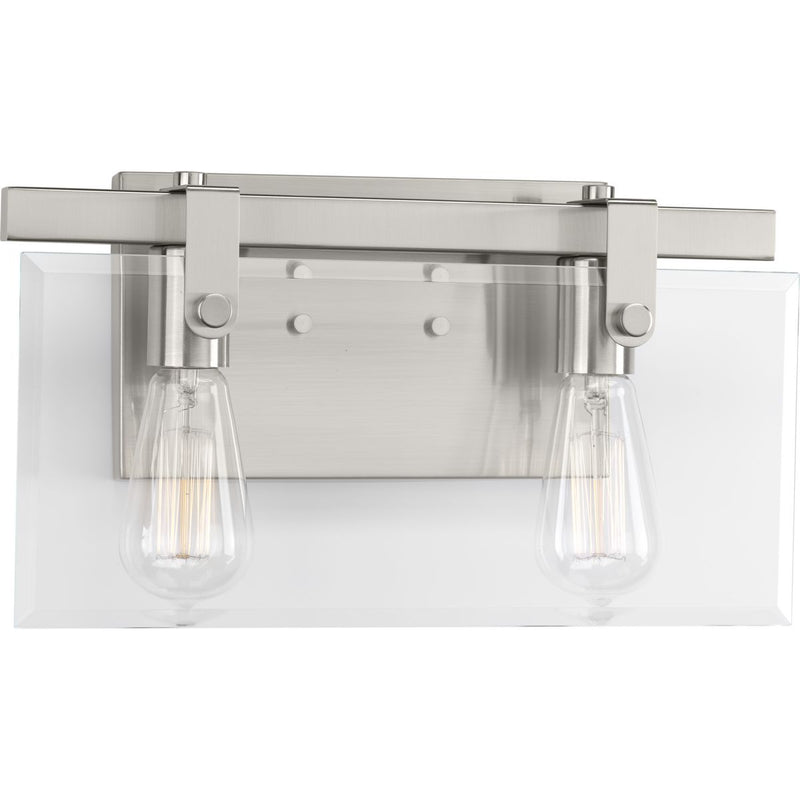 Progress P300106-009 Glayse Collection Two-Light Brushed Nickel Clear Glass Luxe Bath Vanity Light Main Image.jpg