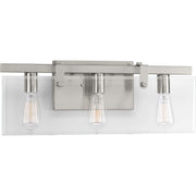 Progress P300107-009 Glayse Collection Three-Light Brushed Nickel Clear Glass Luxe Bath Vanity Light Main Image.jpg