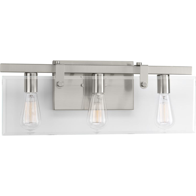 Progress P300107-009 Glayse Collection Three-Light Brushed Nickel Clear Glass Luxe Bath Vanity Light Main Image.jpg