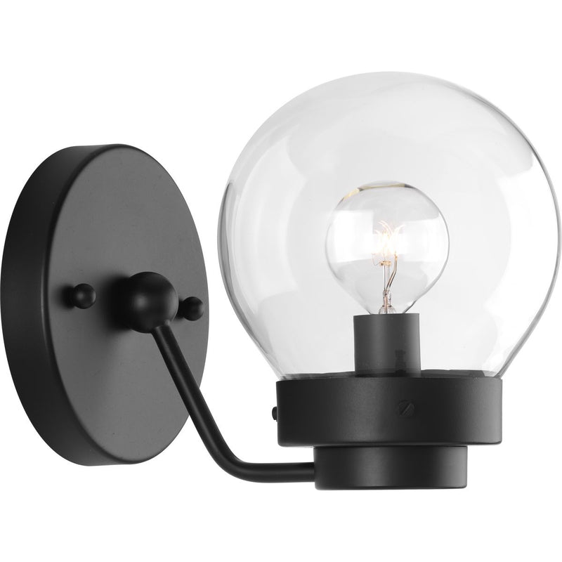 Progress P300112-031 Spatial Collection One-Light Matte Black Clear Glass Global Bath Vanity Light Main Image.jpg