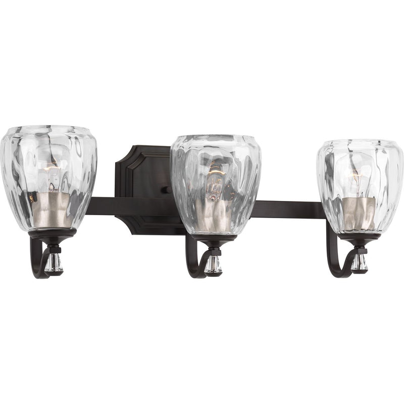 Progress P300118-020 Anjoux Collection Three-Light Antique Bronze Clear Water Glass Luxe Bath Vanity Light Main Image.jpg