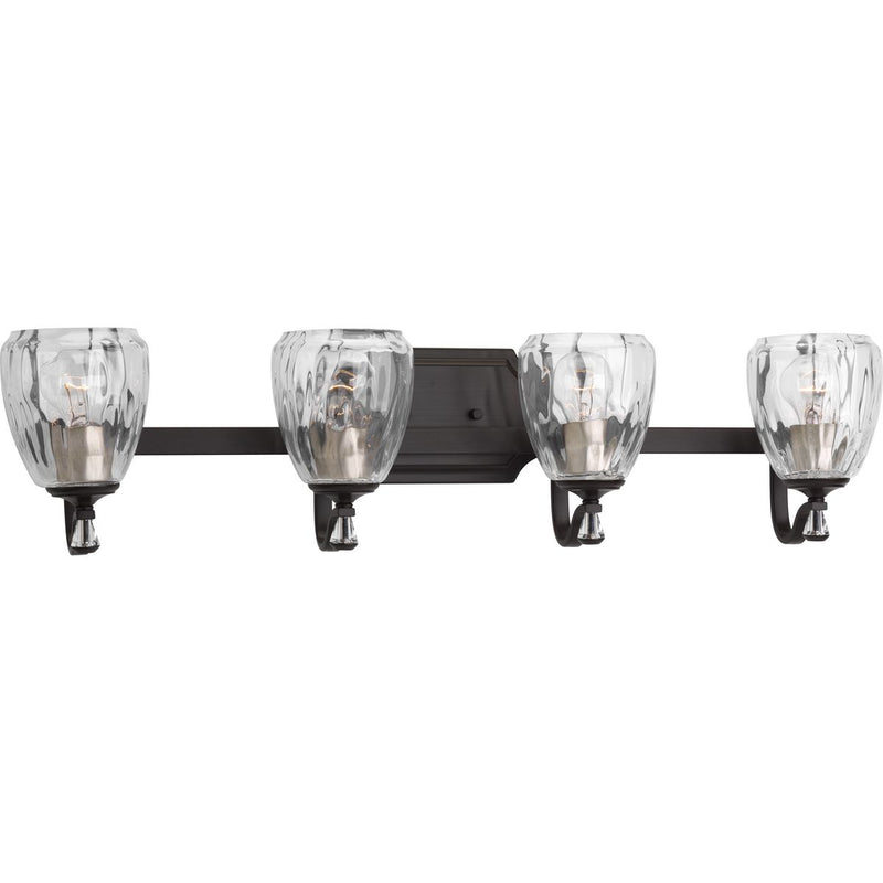 Progress P300119-020 Anjoux Collection Four-Light Antique Bronze Clear Water Glass Luxe Bath Vanity Light Main Image.jpg