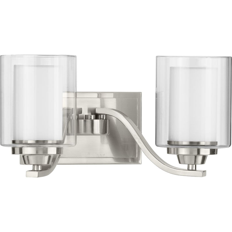 Progress P300121-009 Kene Collection Two-Light Brushed Nickel Clear Glass Craftsman Bath Vanity Light Main Image.jpg