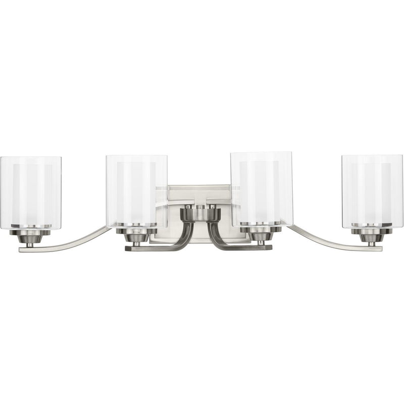 Progress P300123-009 Kene Collection Four-Light Brushed Nickel Clear Glass Craftsman Bath Vanity Light Main Image.jpg