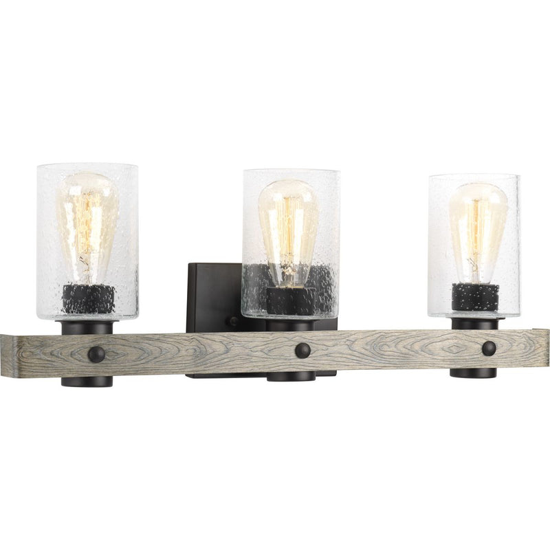 Progress P300125-143 Gulliver Collection Three-Light Graphite Clear Seeded Glass Coastal Bath Vanity Light Main Image.jpg