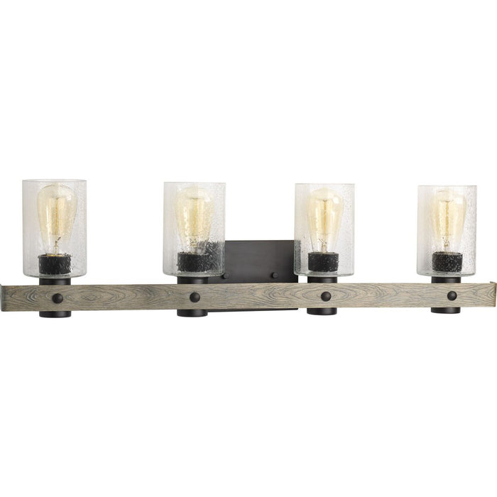 Progress P300126-143 Gulliver Collection Four-Light Graphite Clear Seeded Glass Coastal Bath Vanity Light Main Image.jpg