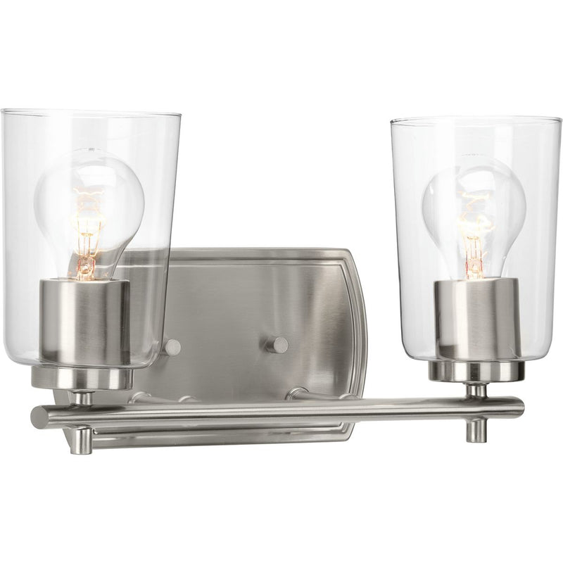 Progress P300155-009 Adley Collection Two-Light Brushed Nickel Clear Glass New Traditional Bath Vanity Light Main Image.jpg