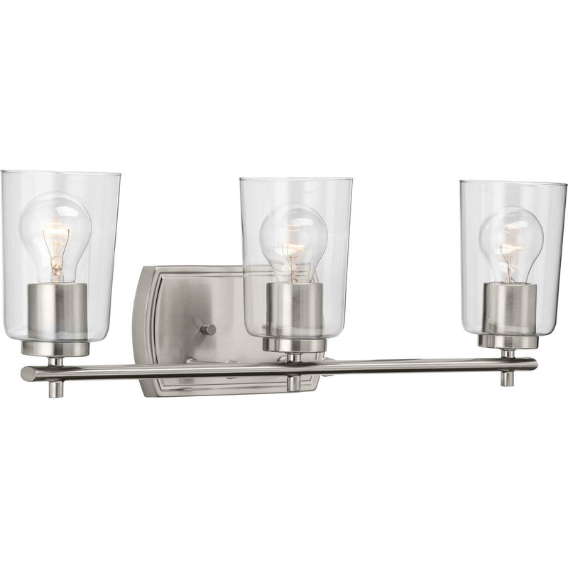 Progress P300156-009 Adley Collection Three-Light Brushed Nickel Clear Glass New Traditional Bath Vanity Light Main Image.jpg