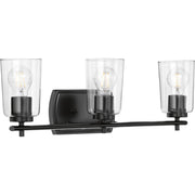 Progress P300156-031 Adley Collection Three-Light Matte Black Clear Glass New Traditional Bath Vanity Light Main Image.jpg