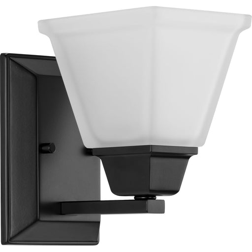 Progress P300158-31M Clifton Heights Collection One-Light Modern Farmhouse Matte Black Etched Glass Bath Vanity Light Main Image.jpg