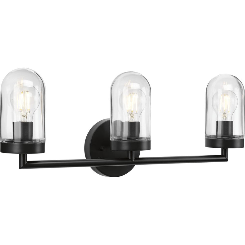 Progress P300176-143 Signal Collection Three-Light Graphite Clear Glass Coastal Bath Vanity Light Main Image.jpg