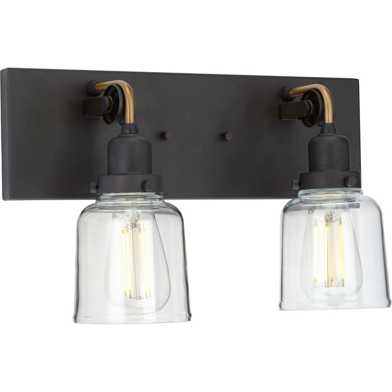 Progress P300227-143 Rushton Collection Two-Light Graphite Clear Glass Farmhouse Bath Vanity Light Main Image.jpg