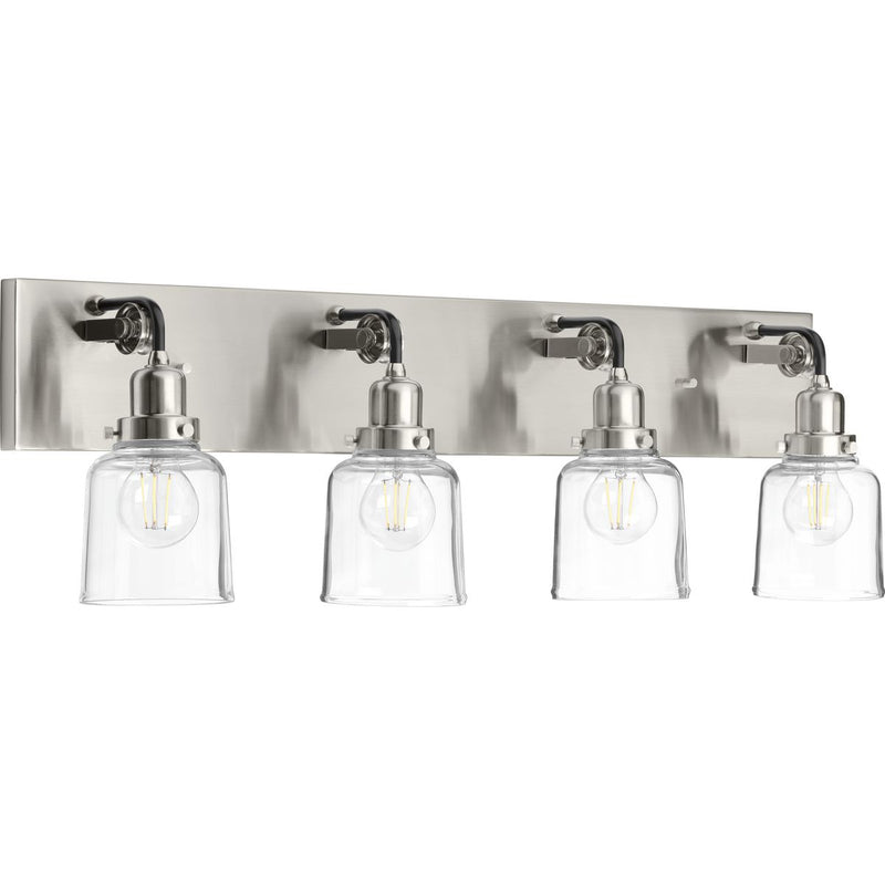 Progress P300229-009 Rushton Collection Four-Light Brushed Nickel Clear Glass Farmhouse Bath Vanity Light Main Image.jpg