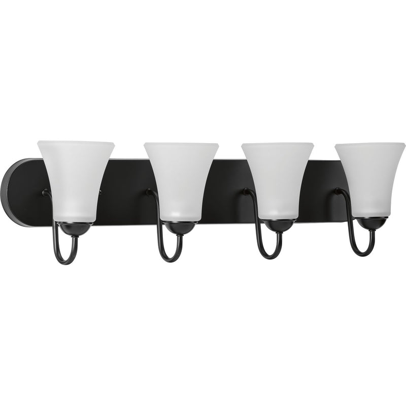 Progress P300236-031 Classic Collection Four-Light Matte Black Etched Glass Traditional Bath Vanity Light Main Image.jpg