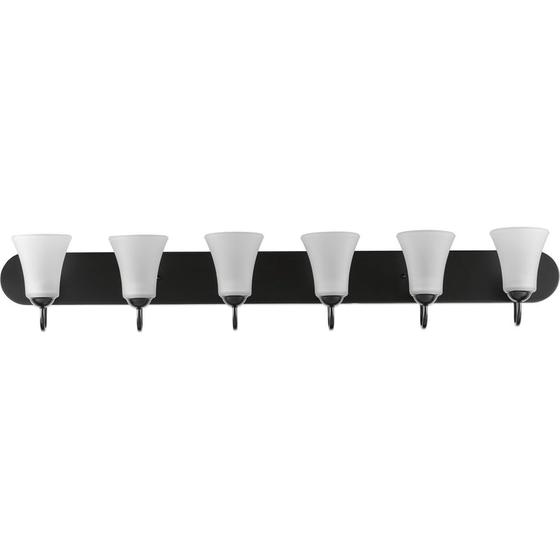 Progress P300238-031 Classic Collection Six-Light Matte Black Etched Glass Traditional Bath Vanity Light Main Image.jpg