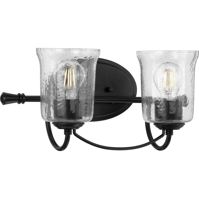 Progress P300254-031 Bowman Collection Two-Light Matte Black Clear Chiseled Glass Coastal Bath Vanity Light Main Image.jpg