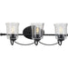 Progress P300255-031 Bowman Collection Three-Light Matte Black Clear Chiseled Glass Coastal Bath Vanity Light Main Image.jpg