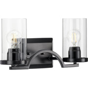 Progress P300257-031 Lassiter Collection Two-Light Matte Black Clear Glass Modern Bath Vanity Light Main Image.jpg