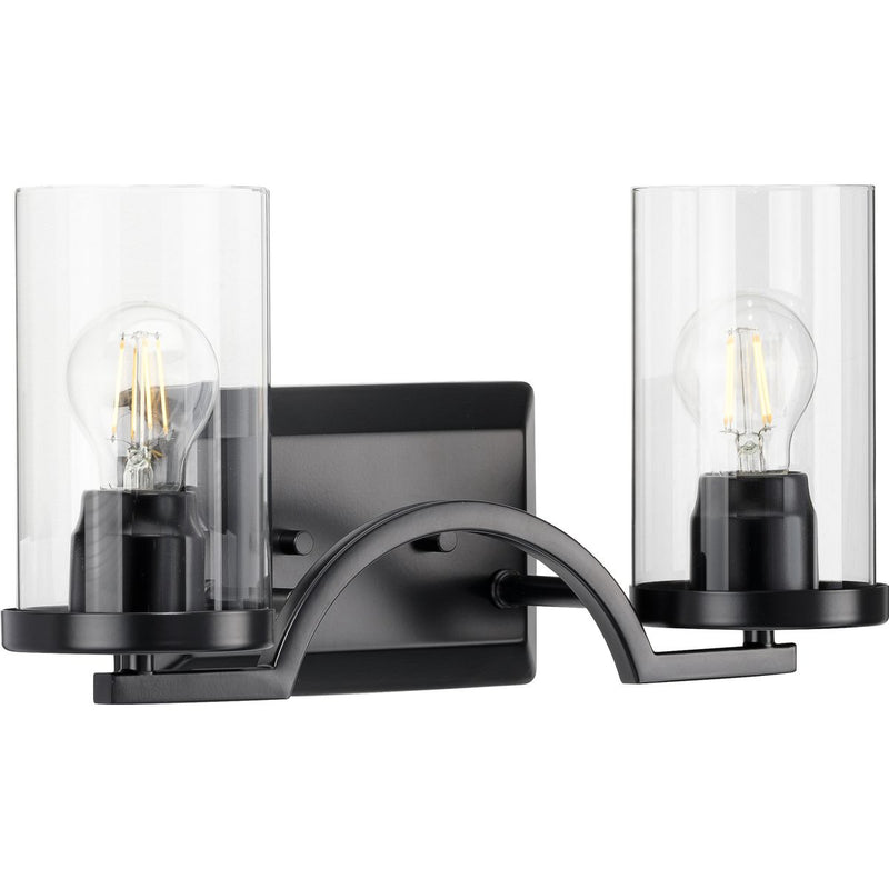 Progress P300257-031 Lassiter Collection Two-Light Matte Black Clear Glass Modern Bath Vanity Light Main Image.jpg