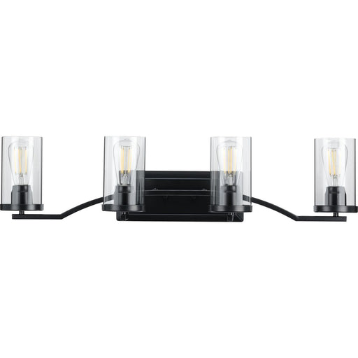 Progress P300259-031 Lassiter Collection Four-Light Matte Black Clear Glass Modern Bath Vanity Light Main Image.jpg