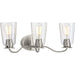 Progress P300263-009 Durrell Collection Three-Light Brushed Nickel Clear Glass Coastal Bath Vanity Light Main Image.jpg