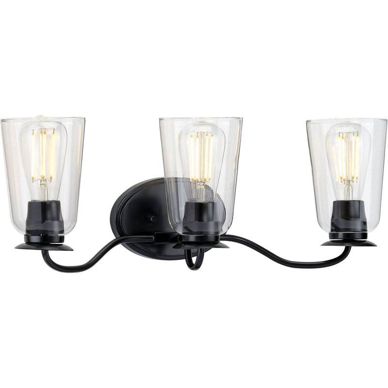 Progress P300263-031 Durrell Collection Three-Light Matte Black Clear Glass Coastal Bath Vanity Light Main Image.jpg