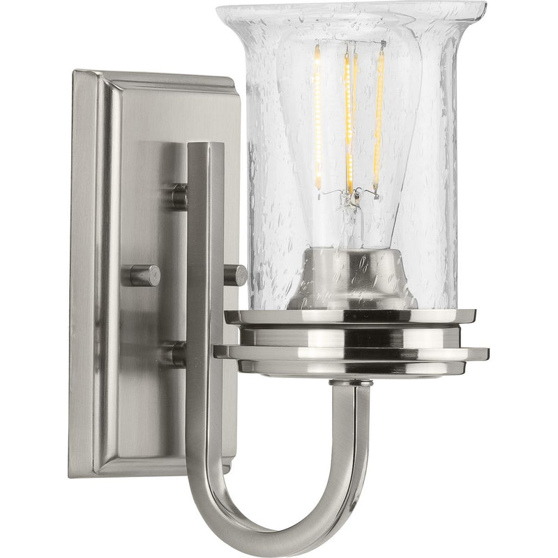 Progress P300272-009 Winslett Collection One-Light Brushed Nickel Clear Seeded Glass Coastal Bath Vanity Light Main Image.jpg