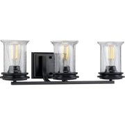 Progress P300274-031 Winslett Collection Three-Light Matte Black Clear Seeded Glass Coastal Bath Vanity Light Main Image.jpg