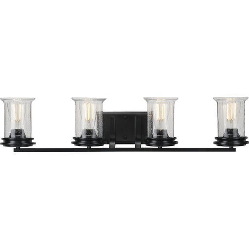 Progress P300275-031 Winslett Collection Four-Light Matte Black Clear Seeded Glass Coastal Bath Vanity Light Main Image.jpg