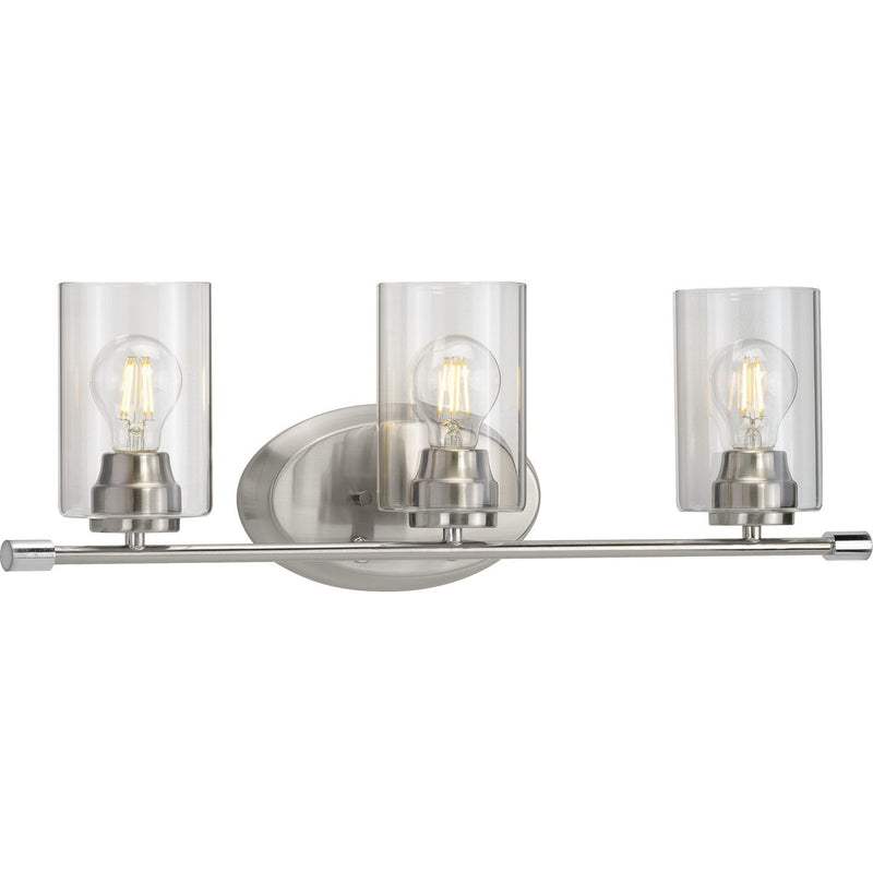 Progress P300278-009 Riley Collection Three-Light Brushed Nickel Clear Glass Modern Bath Vanity Light Main Image.jpg
