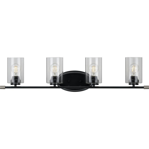 Progress P300279-031 Riley Collection Four-Light Matte Black Clear Glass Modern Bath Vanity Light Main Image.jpg