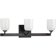 Progress P300282-031 Moore Collection Three-Light Matte Black White Opal Glass Luxe Bath Vanity Light Main Image.jpg