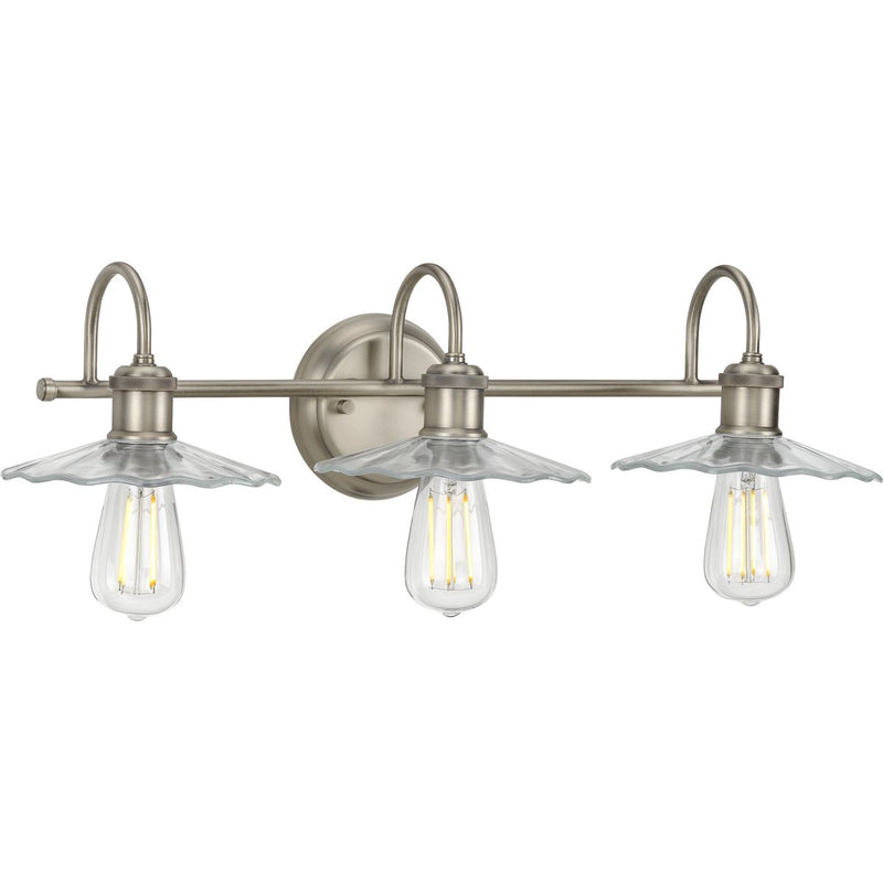 Progress P300288-081 Fayette Collection Three-Light Antique Nickel Clear Glass Farmhouse Bath Vanity Light Main Image.jpg