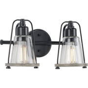 Progress P300296-031 Conway Collection Two-Light Matte Black and Clear Seeded Farmhouse Style Bath Vanity Wall Light Main Image.jpg